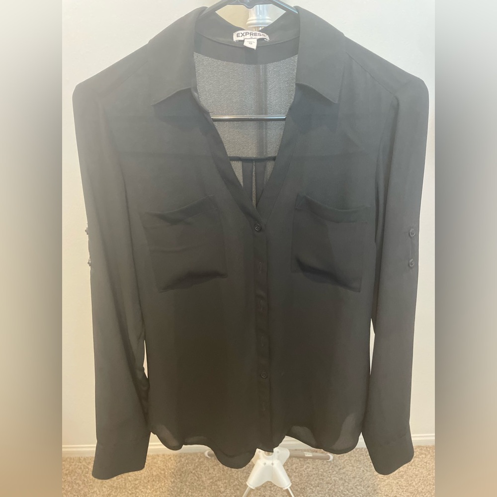 Express Charcoal Sheer Blouse